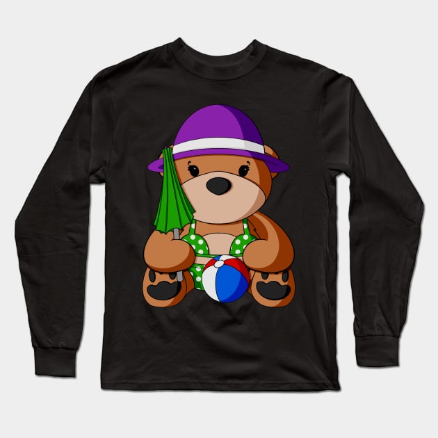 Beachy Teddy Bear Long Sleeve T-Shirt by Alisha Ober Designs